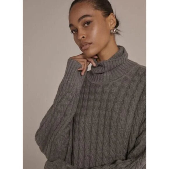 💕FAVORITE DAUGHTER💕 Masha Cable Knit Turtleneck Sweater Storm Cloud Grey L NWT - Picture 3 of 16
